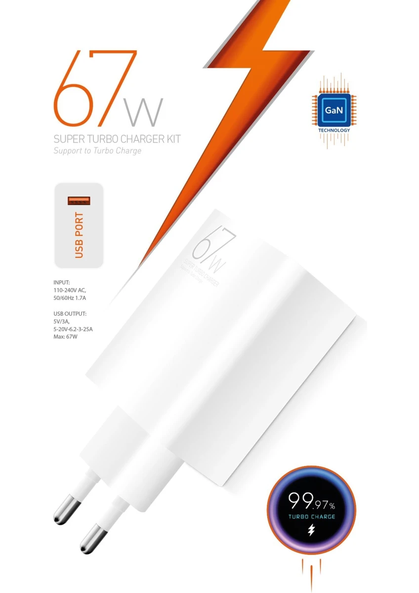 Powerway 67W USB çıkışlı şarj adaptörü ürün fotoğrafı
